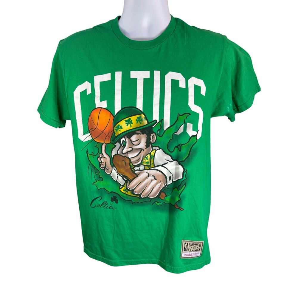 Mitchell And Ness Boston Celtics Green Shirt Size Medium Front Back Graphic